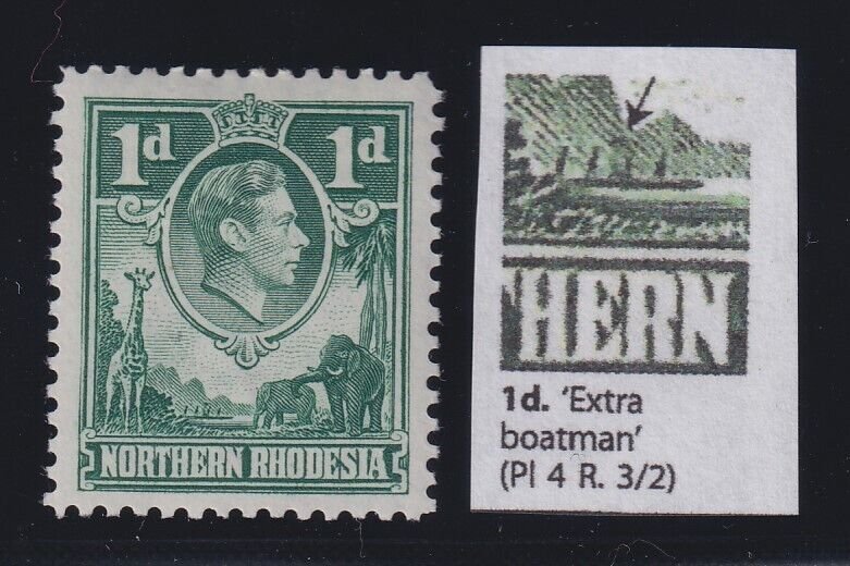 Northern Rhodesia, SG 28a, MHR Extra Boatman variety