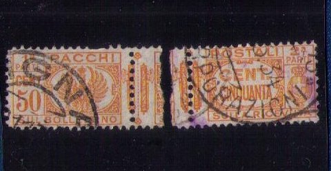 ITALY Scott #Q28 Back of Book used Complete Pair Seperated Center F-VF