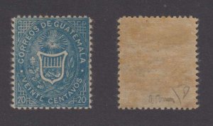 GUATEMALA 1871 COAT OF ARMS Sc 4b Yv 4a ERROR 20c BLUE HINGED MINT F,VF SCV$350+