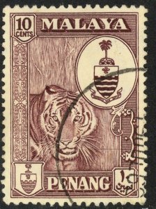 MALAYA PENANG 1960 10c TIGER Pictorial Sc 61 VFU