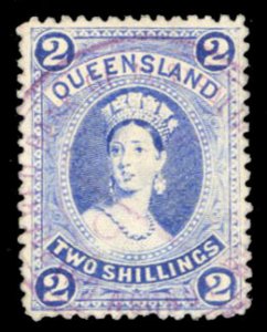 Queensland #79 Cat$62.50, 1886 2sh ultramarine, used, creased