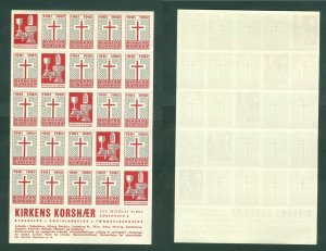 Denmark. Christmas Sheet  1961 - 1962. MNH. The Church Cross Army. Full Sheet