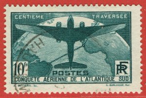 [mag478] FRANCE 1936 Scott#C17 Used Plane & Globe 100th South Atlantic Flight