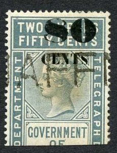 Ceylon Telegraph SGT97a 80c on 2r50c Grey Variety S in Cents INVERTED