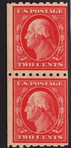 US #391 Two Cent Carmine Washington Coil Pair  MINT NH SCV $240