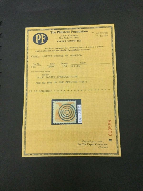 MOMEN: US STAMPS #116 USED PF CERT