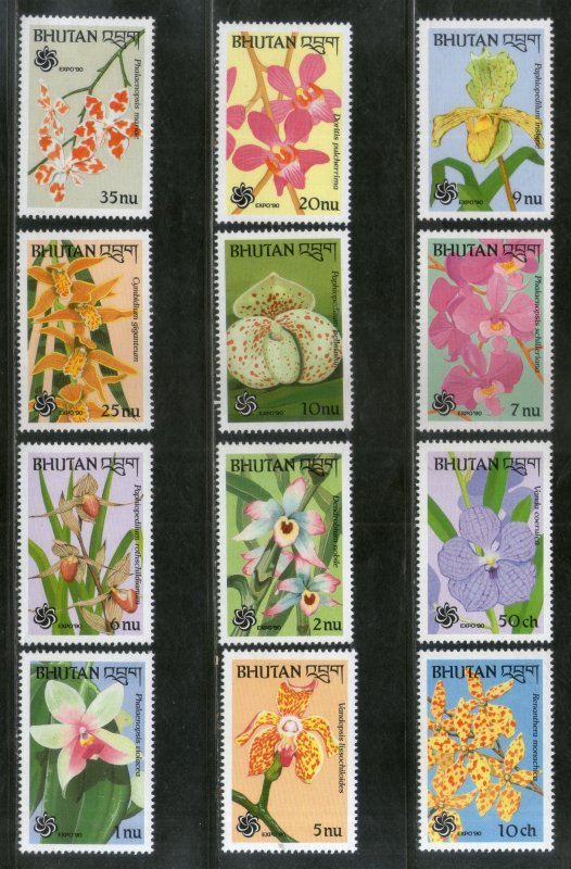 Bhutan 1990 Orchids Flower Plant Flora Sc 870-81 MNH # 1984