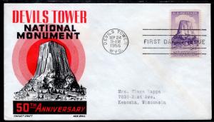 US 1084 Devil's Tower Cachet Craft Boll Typed FDC