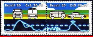 2246A BRAZIL 1990 HIGHWAY TRANSPORTATION, BUS CAR TRUCK, MI# 2358-59 C-1681 MNH