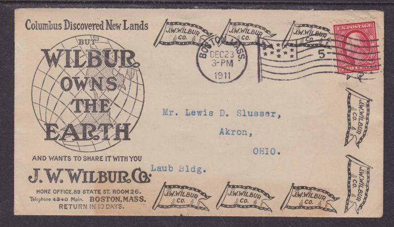 US Sc 391 on 1911 Real Estate Advertising Cover, J.W. Wilbur Co.