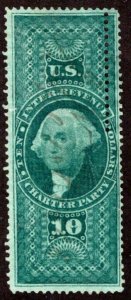 Scott R93c, $10c Charter Party, Perf, green, Misperf ERROR, USA Revenue Stamp