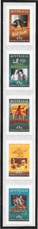 Australia #1450a  Motion Pictures strip of 5 self-adhesive  (MNH) CV $20.00