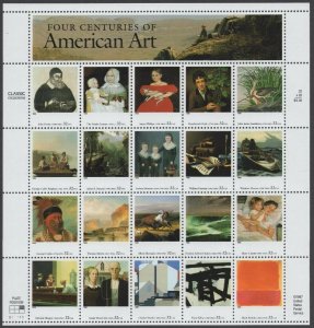 Four Centuries of American Art Sheet of Twenty 32 Cent Postage Stamps Scott 3236