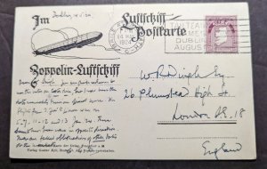 1924 Ireland Zeppelin Airmail Delag Postcard Cover Dublin to London England 2