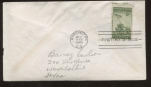 1945 Washington DC Marines Raising Flag Mount Suribachi Iwo Jima First Day Cover