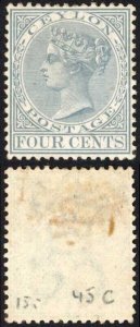 Ceylon SG122 4c Grey Wmk CC Perf 14 Mint no gum Cat 55 pounds