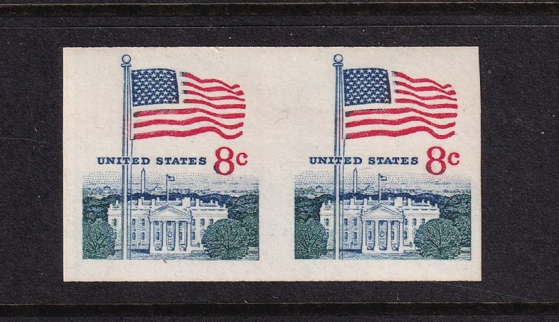 1971 Imperforate pair Sc 1338Gh 8c Flag White House coil error MNH (L9