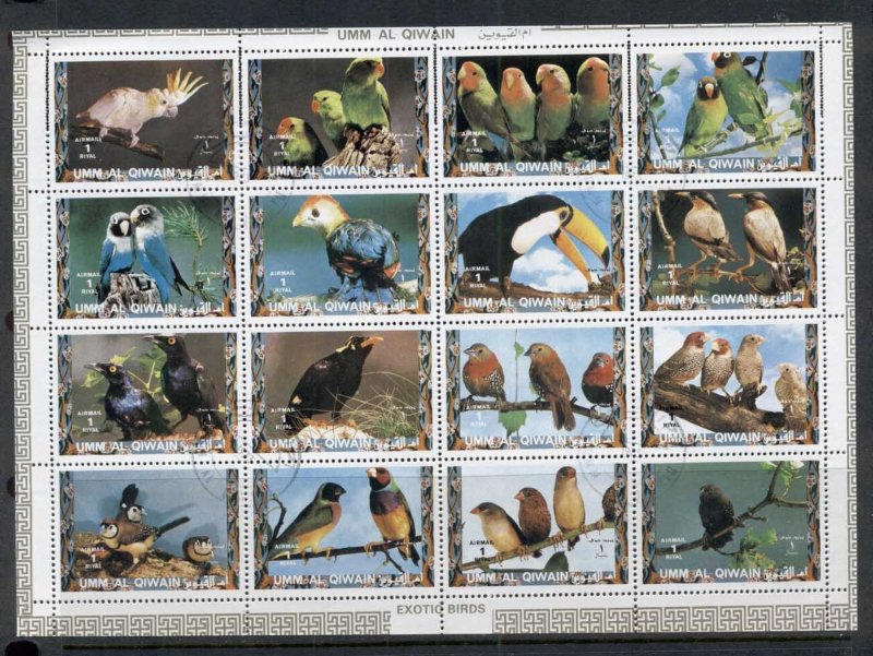 Umm al Qiwain 1972 Birds, Parrots & Finches II sheetlet (Mi#1402-17) CTO