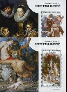 TOGO 2022 445th ANNIVERSARY PETER-PAUL RUBENS SET OF TWO S/S MINT NEVER HINGED