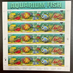 3317a-3320a Aquarium Fish MNH 33 c stamp Overall tagging Sheet of 20 FV $6.60