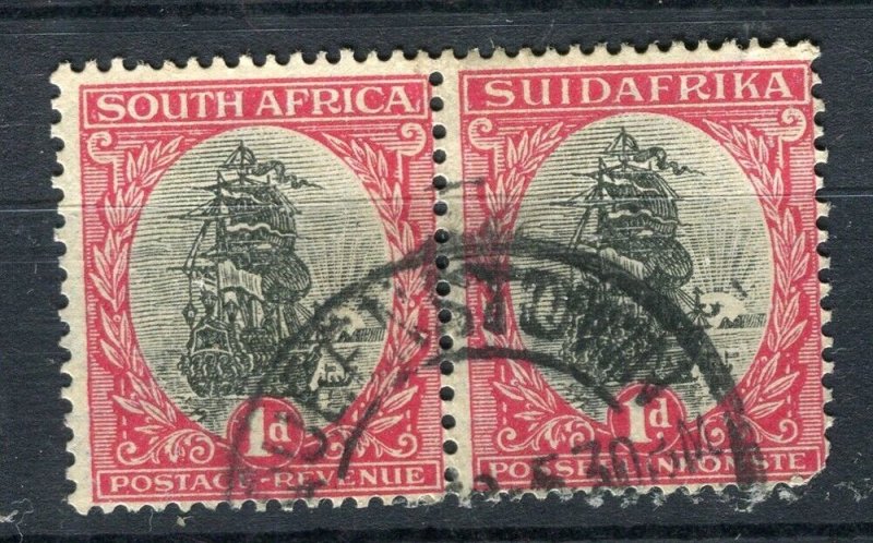 SOUTH AFRICA; 1920s-30s Dromedarius issue 1d. fine used POSTMARK Pair