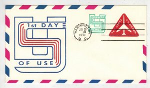 1971 TRIANGLE JET AIRMAIL EMBOSSED ENV. FDC UC45 REVALUED IMPRINT BY UNKNOWN