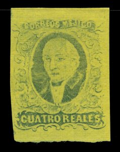 MEXICO 1861 HIDALGO  4r blk,yellow  - no district name - Scott # 9b mint MH VF