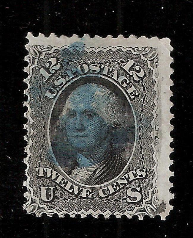 US 1861 Sc# 69 -12 c BLACK WASHINGTON USED  Crisp Copy - Blue CANCEL