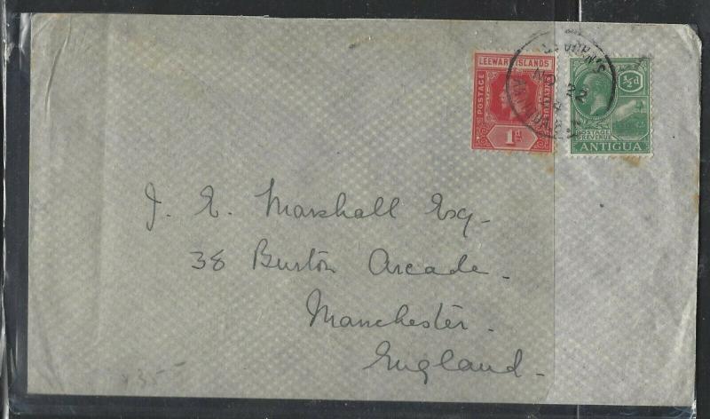 LEEWARD ISLANDS  (P1104B) 1924  KGV 1D+ ANTIGUA 1/2D ANTIGUA TO ENGLAND