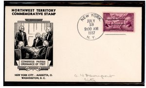 US 795 1937 3c Northwest Territory ordinance on an addressed (pencil) FDC with a David Davenport cachet