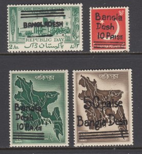 Bangladesh, Pakistan Sc 82-85 MNH. 1956 issues with Bangladesh provisional ovpts