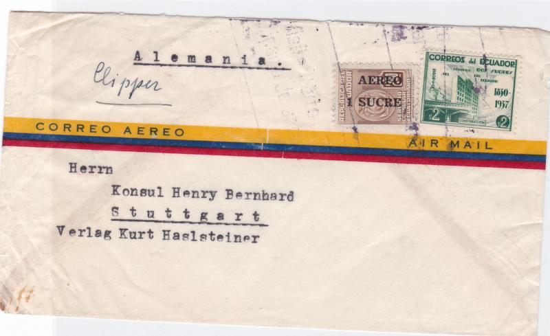 ecuador clipper  airmail  stamps  cover ref r14705