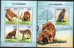 Ivory Coast 2014 Wild Cats Leopards Sheet + S/S MNH