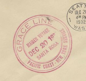 Dec 1932 Grace Line Santa Rosa Maiden Voyage Cover Scott C10