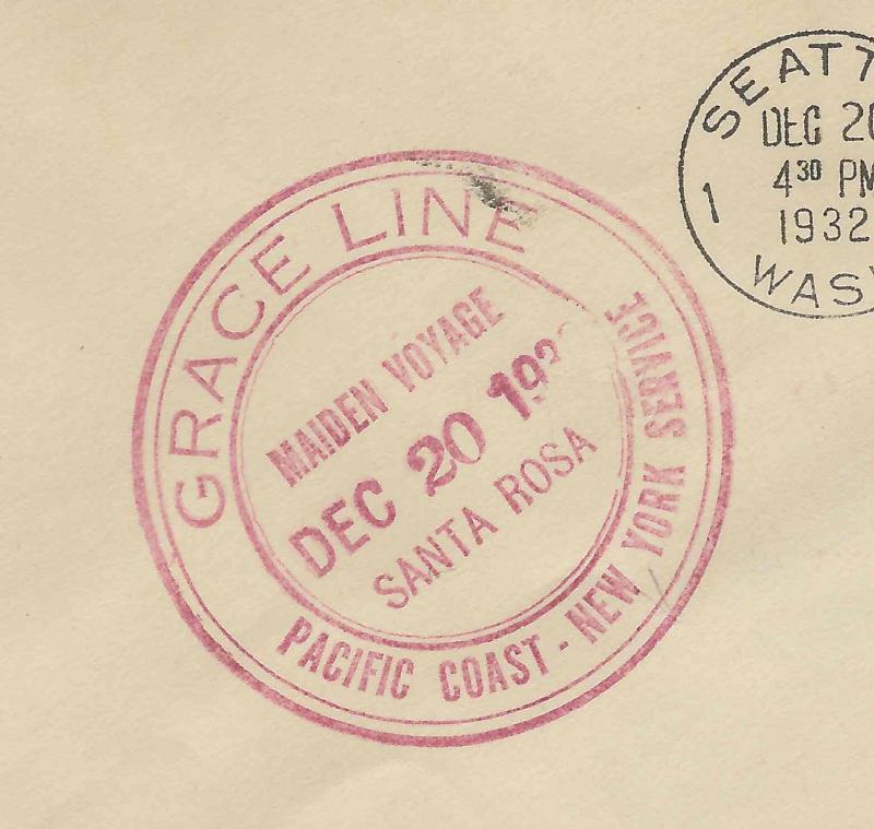 Dec 1932 Grace Line Santa Rosa Maiden Voyage Cover Scott C10