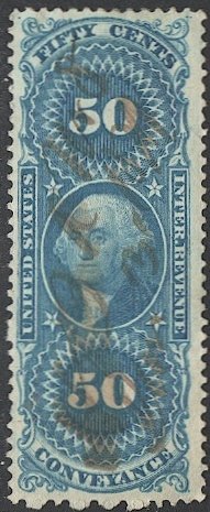 US Revenue stamp, Sc R54c Used 50c Conveyance, pen cancel, VF