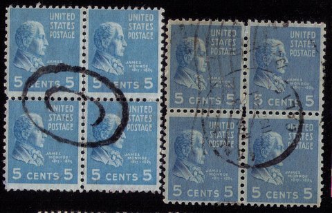 US Sc 810 Used 2 Each Zip Blocks of (4) Color Shades F-VF