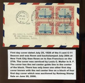 Scott #C11 Beacon RARE PM DATE HORIZONTAL LINE Block First Day Cover (C11-z46fdc