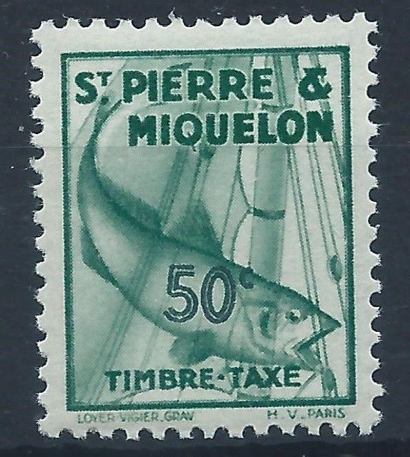 ST PIERRE & MIQUELON 1938 SG D213 50c - green Postage Due Atlantic Cod  Mint MNH