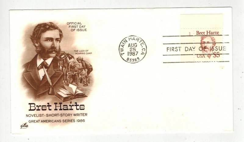 1987 HIGH VALUE $5 BRET HARTE TWAIN HARTE CALIFORNIA 2196 ARTCRAFT PLATE # SINGL