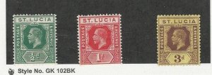 St. Lucia, Postage Stamp, #64-54, 68 WMK3 Mint Hinged, 1912