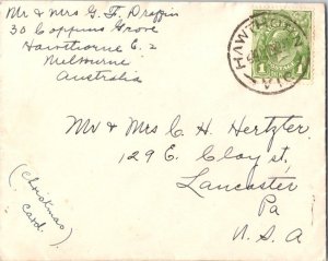 Australia 1d KGV 1931 Hawthorn, Vic. Printed matter to Lancaster, Penn.  Insc...