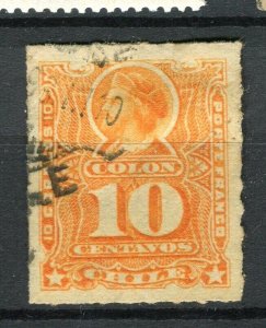 CHILE; 1877-78 classic Columbus rouletted issue used shade of 10c. value