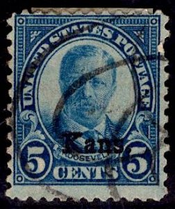 US Stamp #663 Kansas Overprint 5c Roosevelt USED SCV $9.75