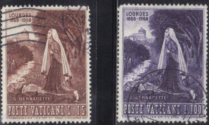 VATICAN CITY SC# 235+238  USED 15L & 100L  1958 SEE SCAN