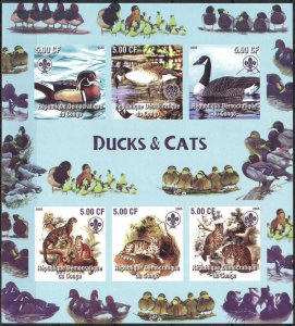 Congo 2005 Scouting Birds Ducks Cats Sheet of 6 Imperf. MNH Cinderella !