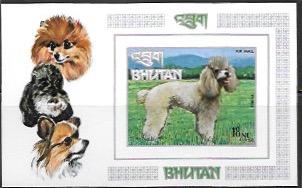 Bhutan #149N  MNH Mini Sheet. One stamp - Poodle.  Other dogs in margin