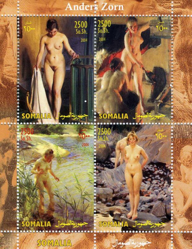 Somalia 2004 Anders ZORN Sweden Painter NUDES Sheet (4) Perforated Mint (NH)