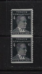 TURKEY 1931 KEMAL PASHA 4K IMPERF BETWEEN PAIR Sc 744 VERY RARE TOP STAMP HINGED