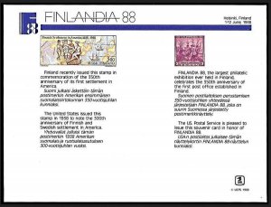 1988 Finland SC122 souvenir card SCCS: PS-67 USPS issue FINLANDIA